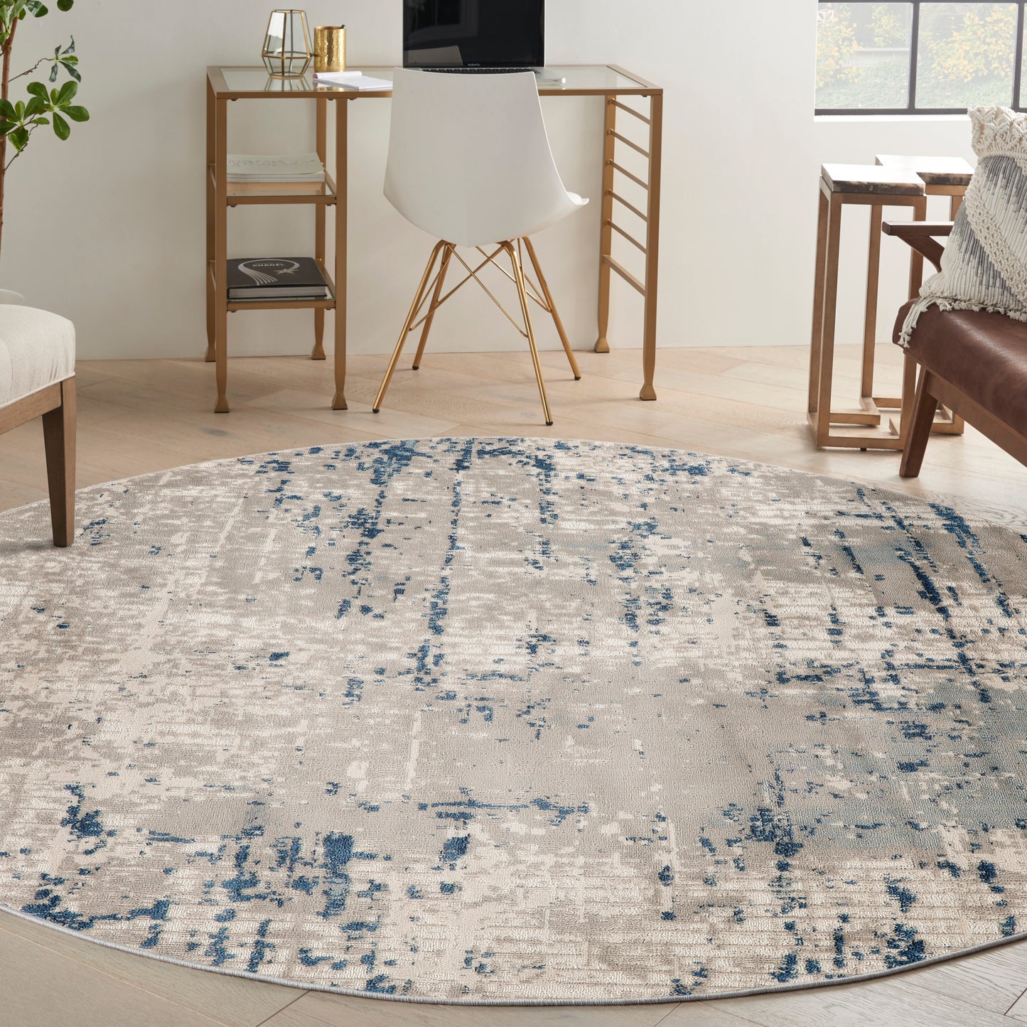 Nourison Quarry 4' x Round Ivory Grey Blue Modern Indoor Rug