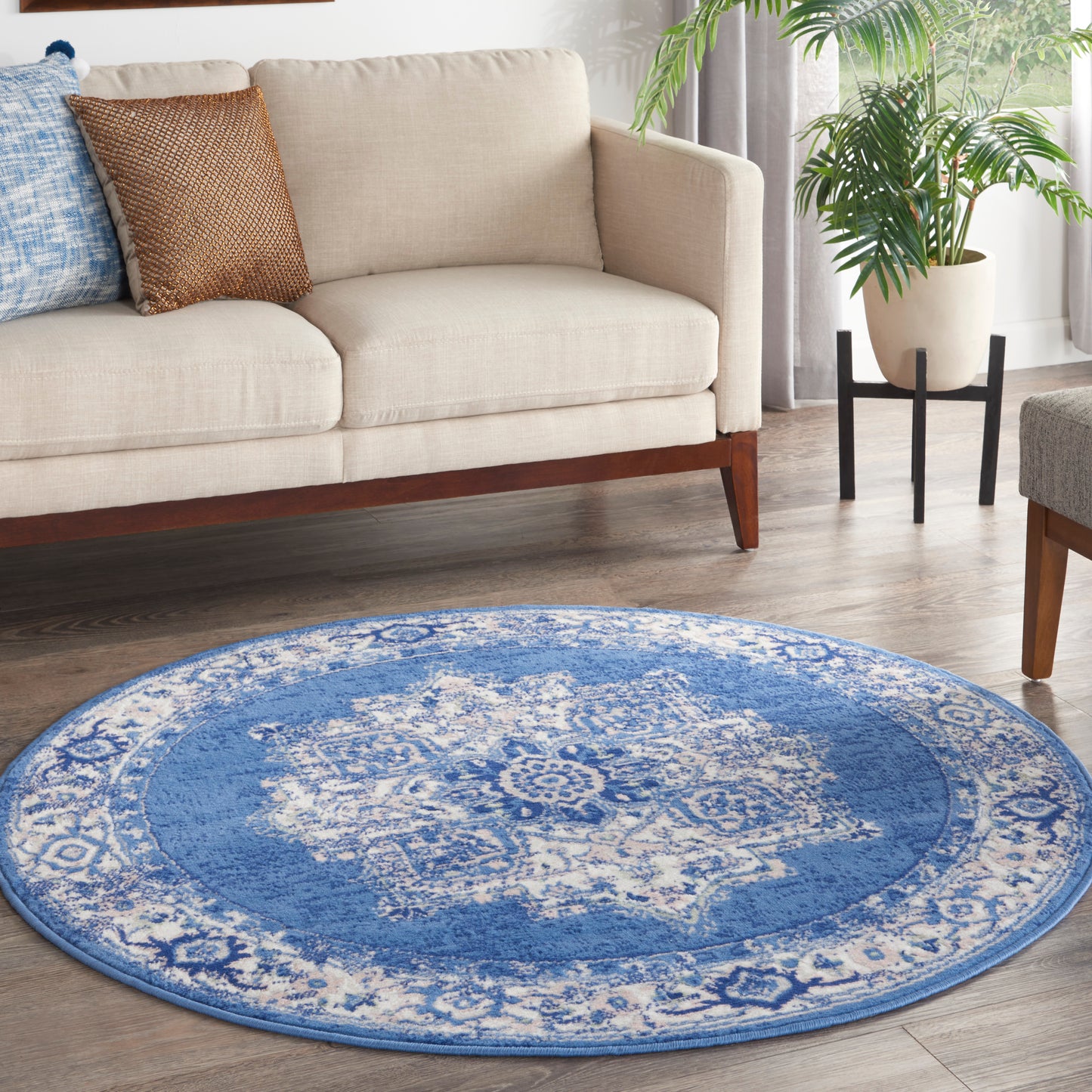 Nourison Whimsicle 5' x Round Navy Farmhouse Indoor Rug