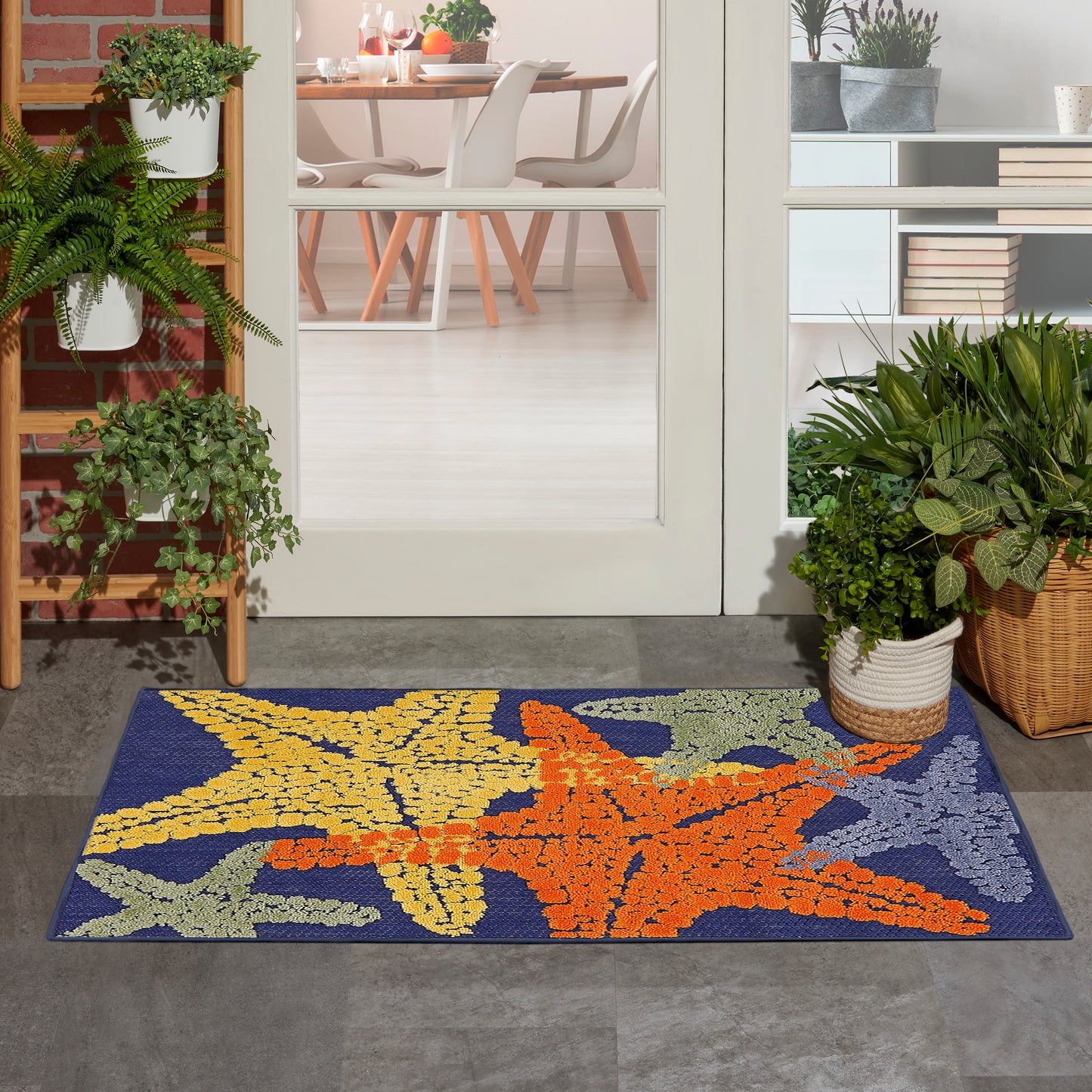 Nourison Aloha 2'8" x 4' Blue Multicolor Outdoor Rug