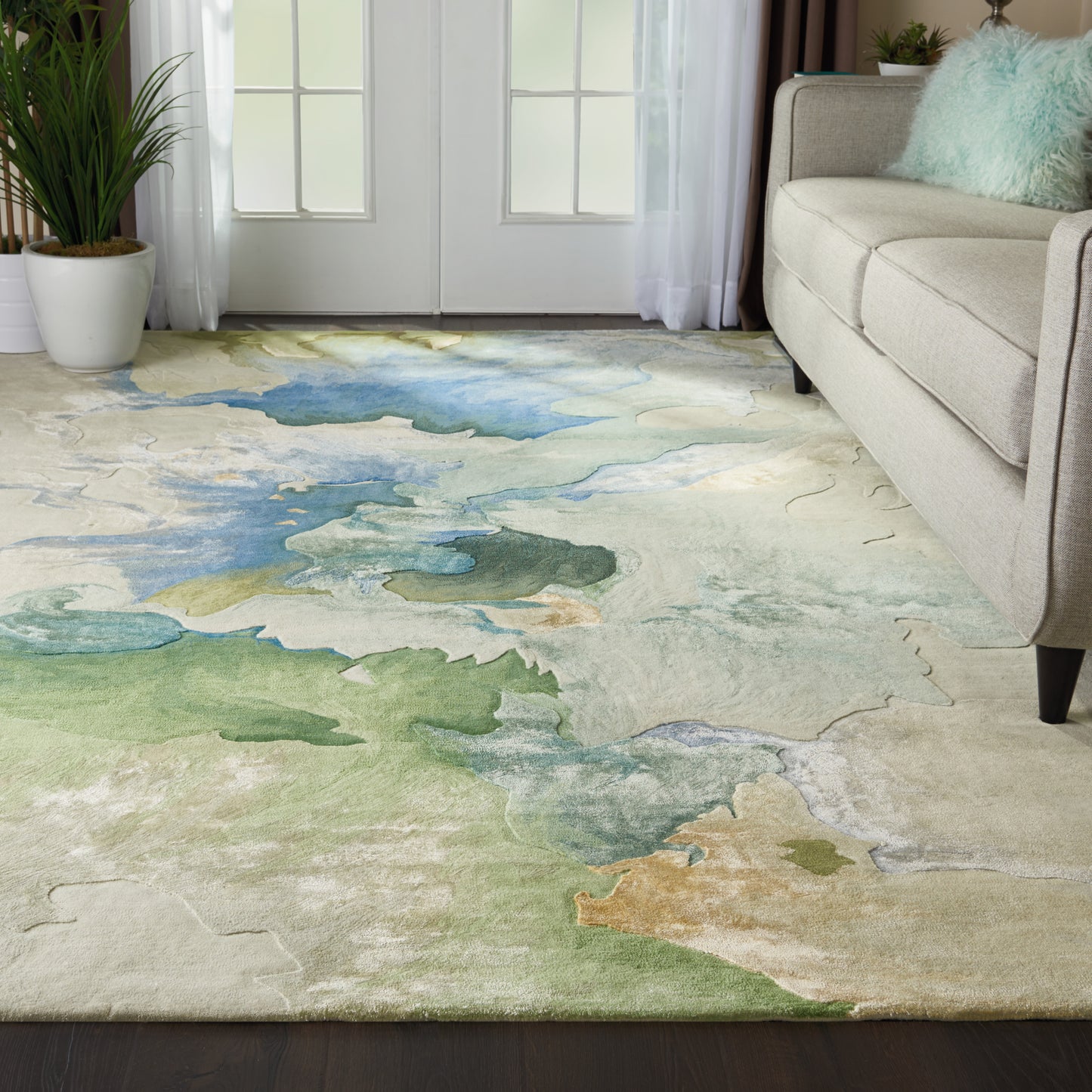 Nourison Prismatic 7'9" x 9'9" Seafoam Modern Indoor Rug