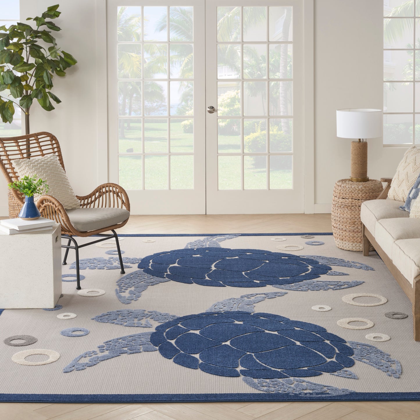 Nourison Aloha 9' x 12' Navy Blue Coastal, Nautical & Beach Rug