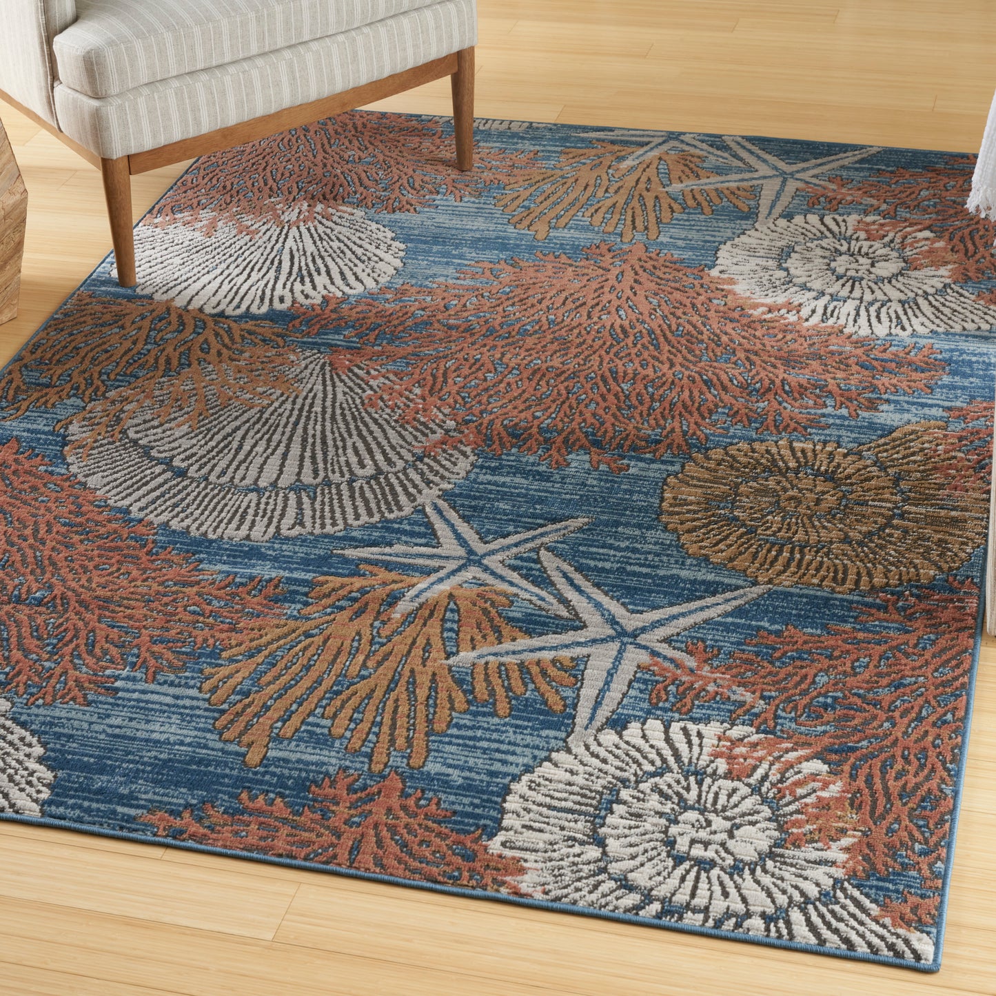 Nourison Seaside 5'3" x 7'3" Blue Multicolor Coastal, Nautical & Beach Indoor Rug