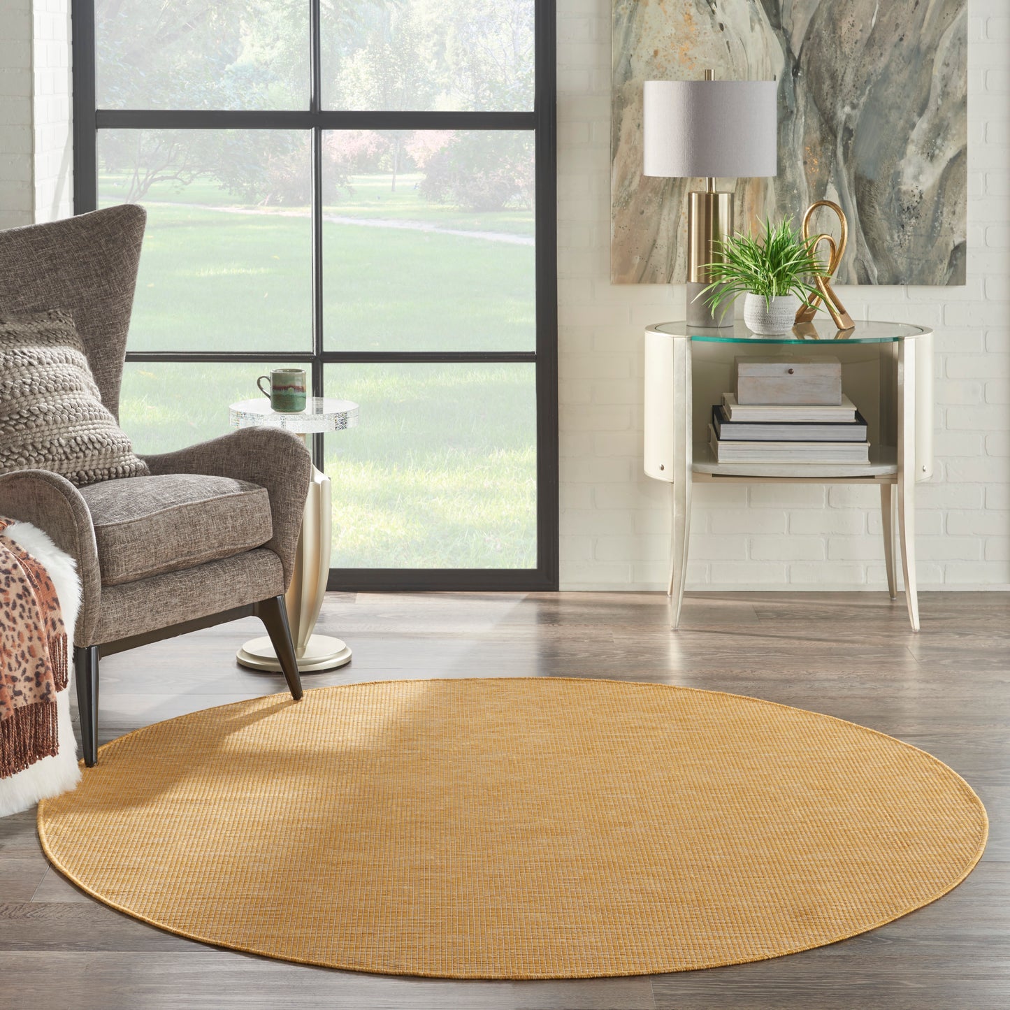 Nourison Positano 6' x Round Yellow Modern Rug