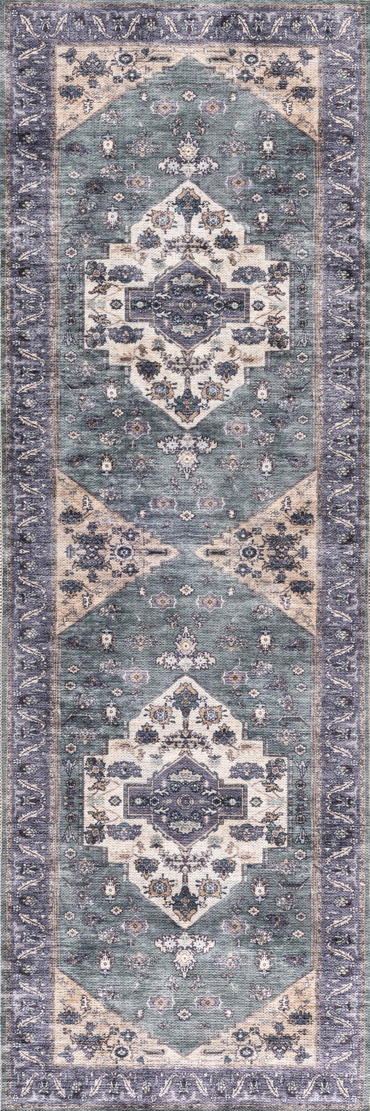 Nourison Grand Washables 2' x 6' Teal Blue Vintage Indoor Rug