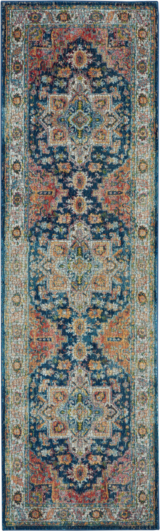 Nourison Ankara Global 2' x 6' Blue Multicolor Vintage Indoor Rug