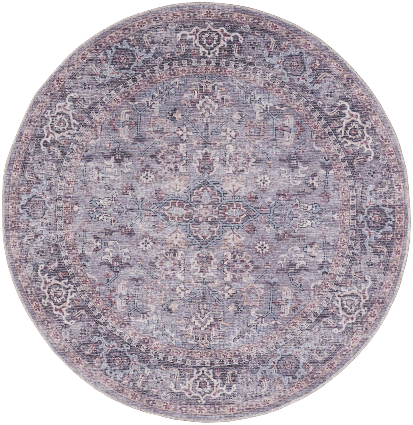 Nicole Curtis Machine Washable Series 1 7'10" x Round Grey Vintage Indoor Rug