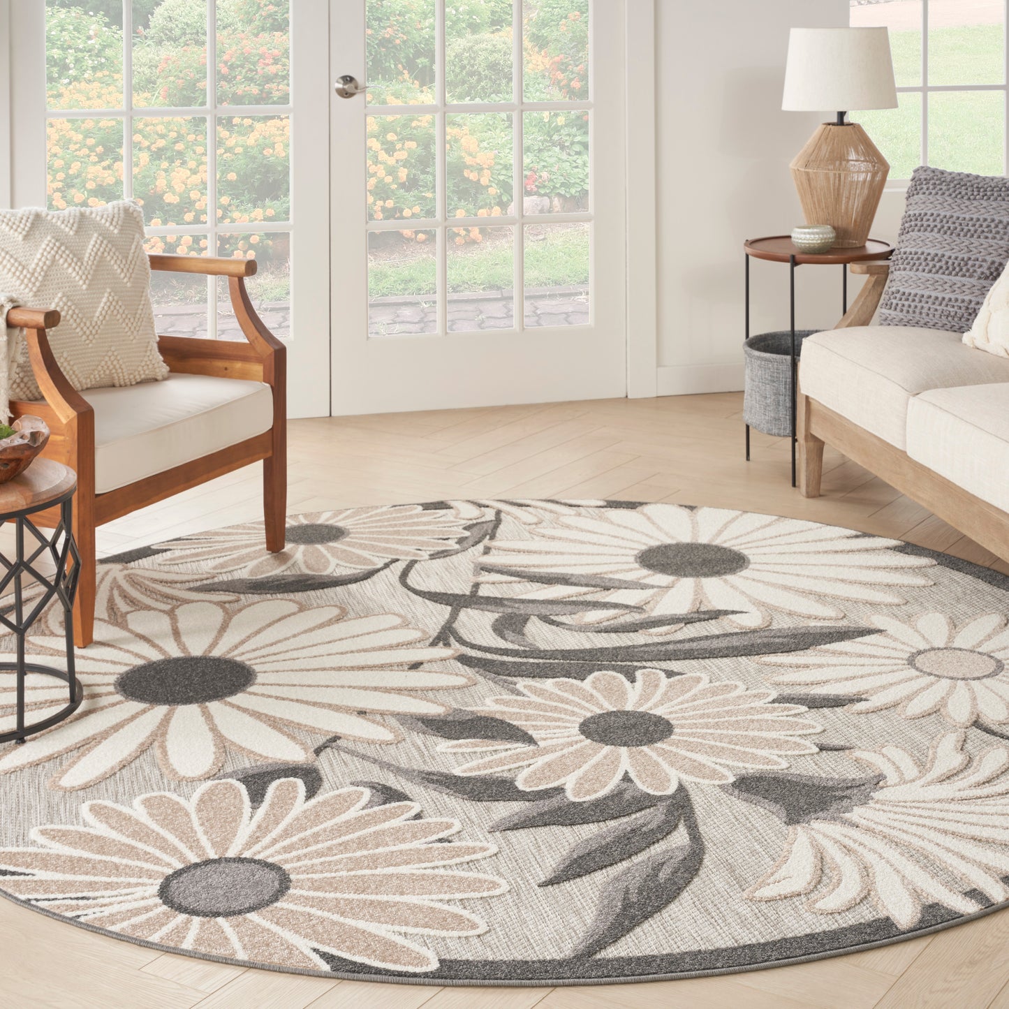 Nourison Aloha 7'10" x Round Beige Contemporary Rug