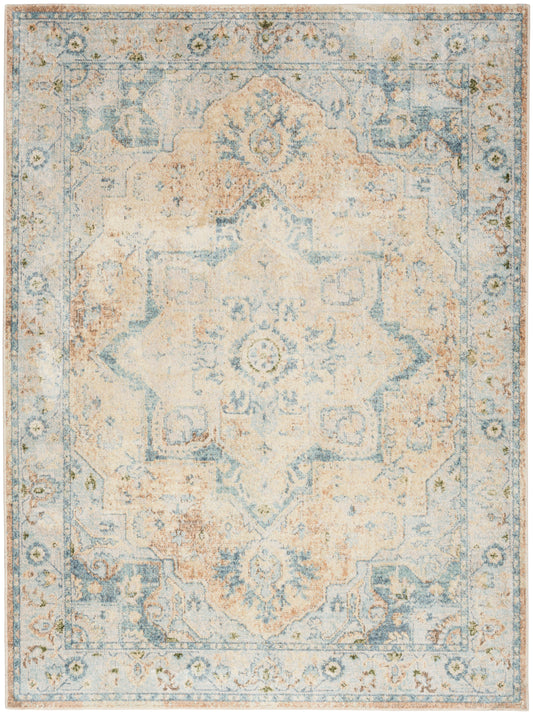 Nourison Astra Machine Washable 4' x 6' Beige Blue Vintage Indoor Rug