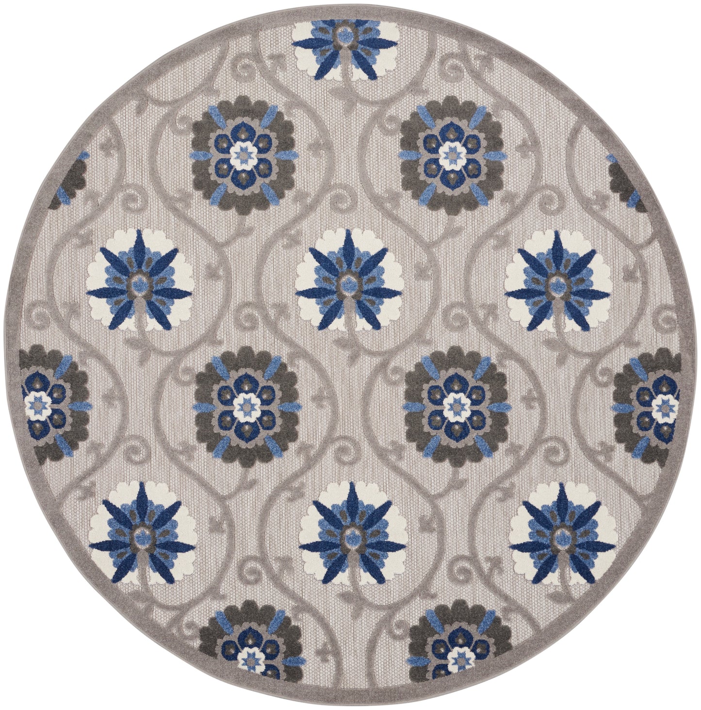 Nourison Aloha 7'10" x Round Grey Blue Contemporary Rug