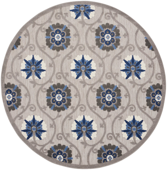 Nourison Aloha 7'10" x Round Grey Blue Contemporary Rug