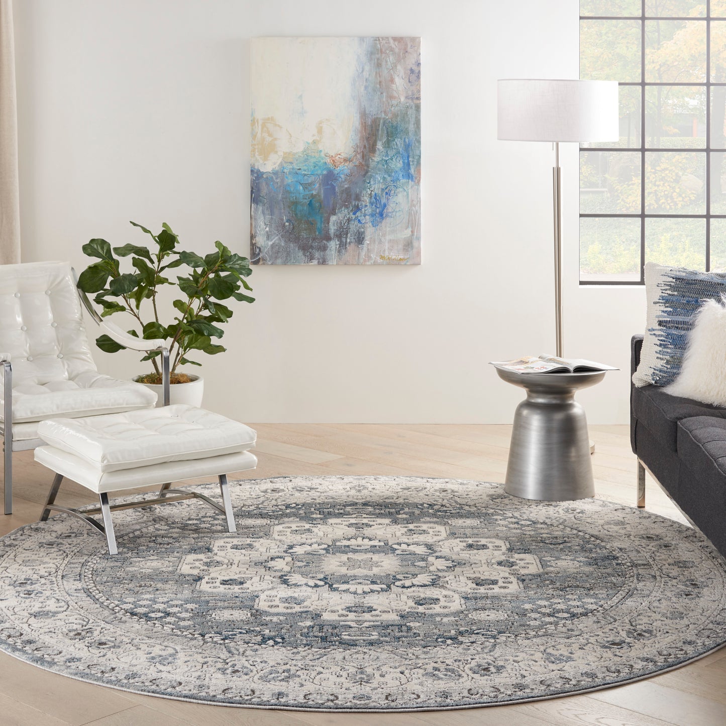 Nourison Quarry 7’10” x Round Grey/Ivory Vintage Indoor Rug