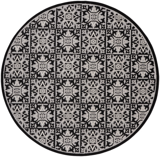 Nourison Aloha 7'10" x Round Black White Contemporary Rug