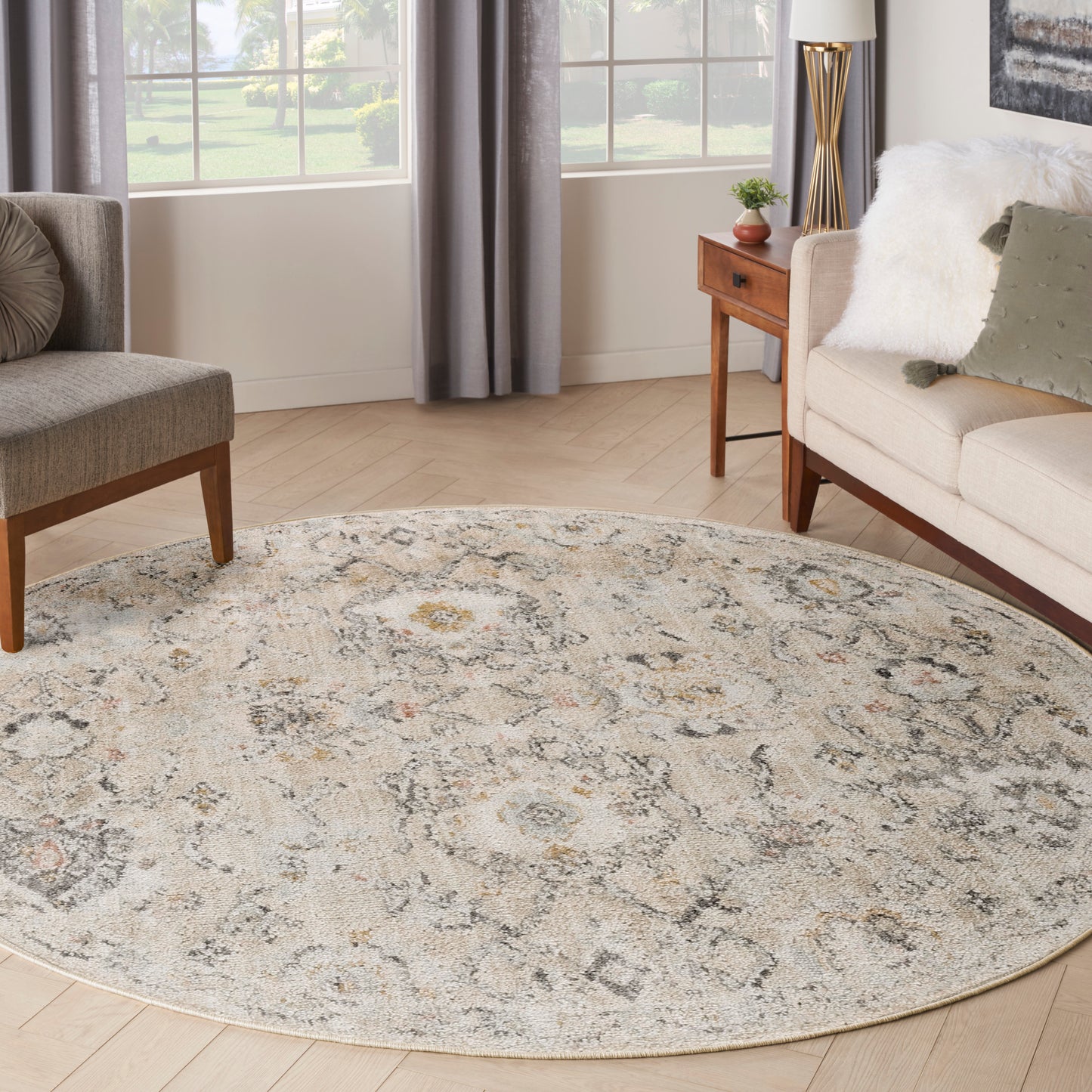 Nourison Oushak Home 7'10" x Round Grey Vintage Indoor Rug