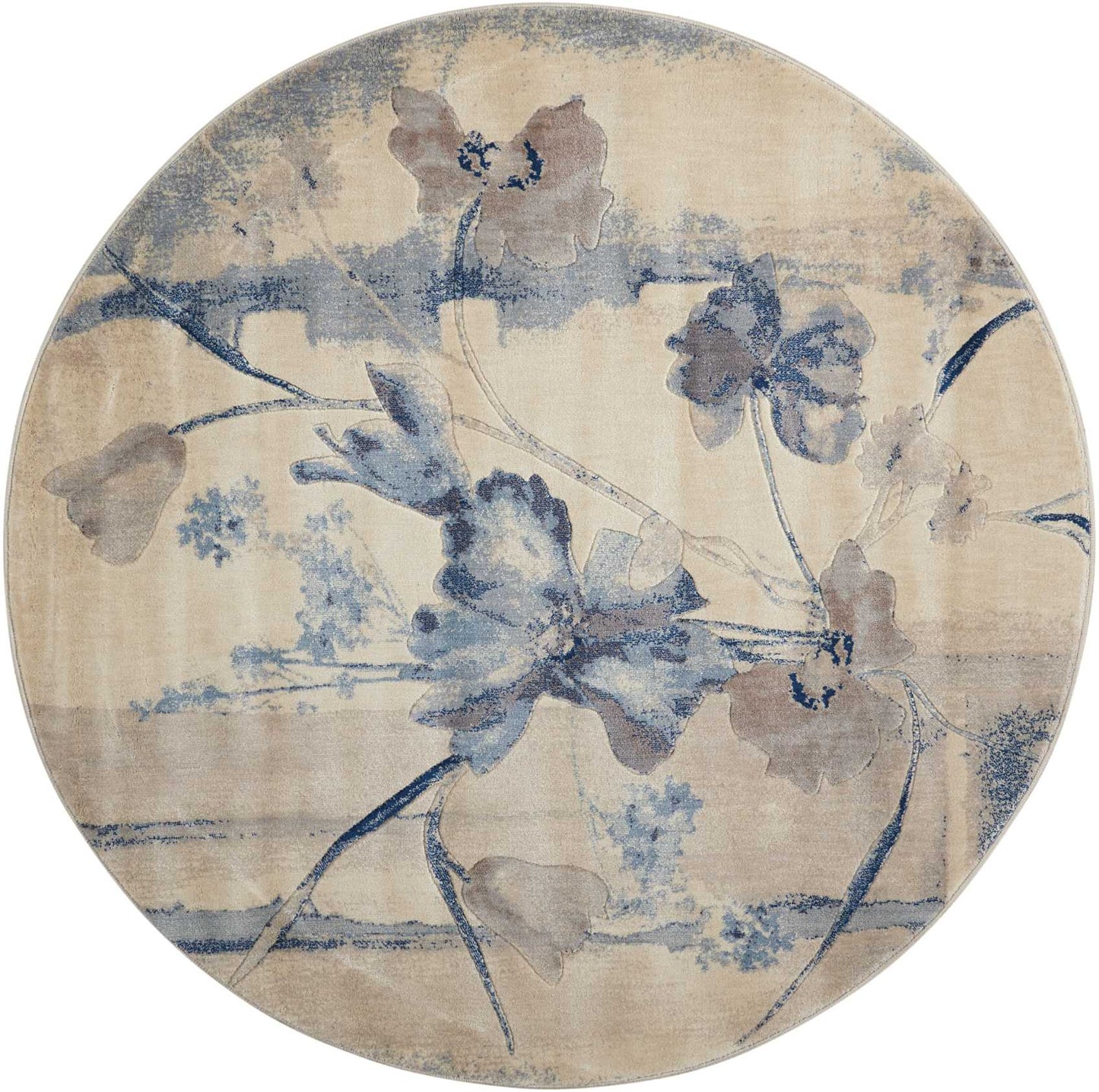 Nourison Somerset 5'6" x Round Ivory/Blue Farmhouse Indoor Rug