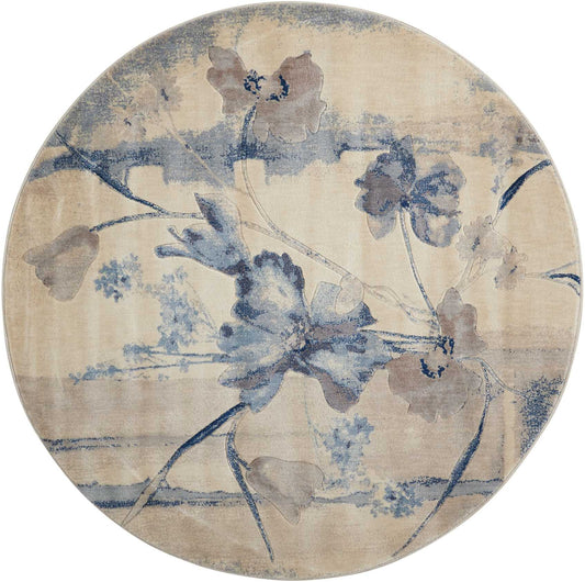 Nourison Somerset 5'6" x Round Ivory/Blue Farmhouse Indoor Rug