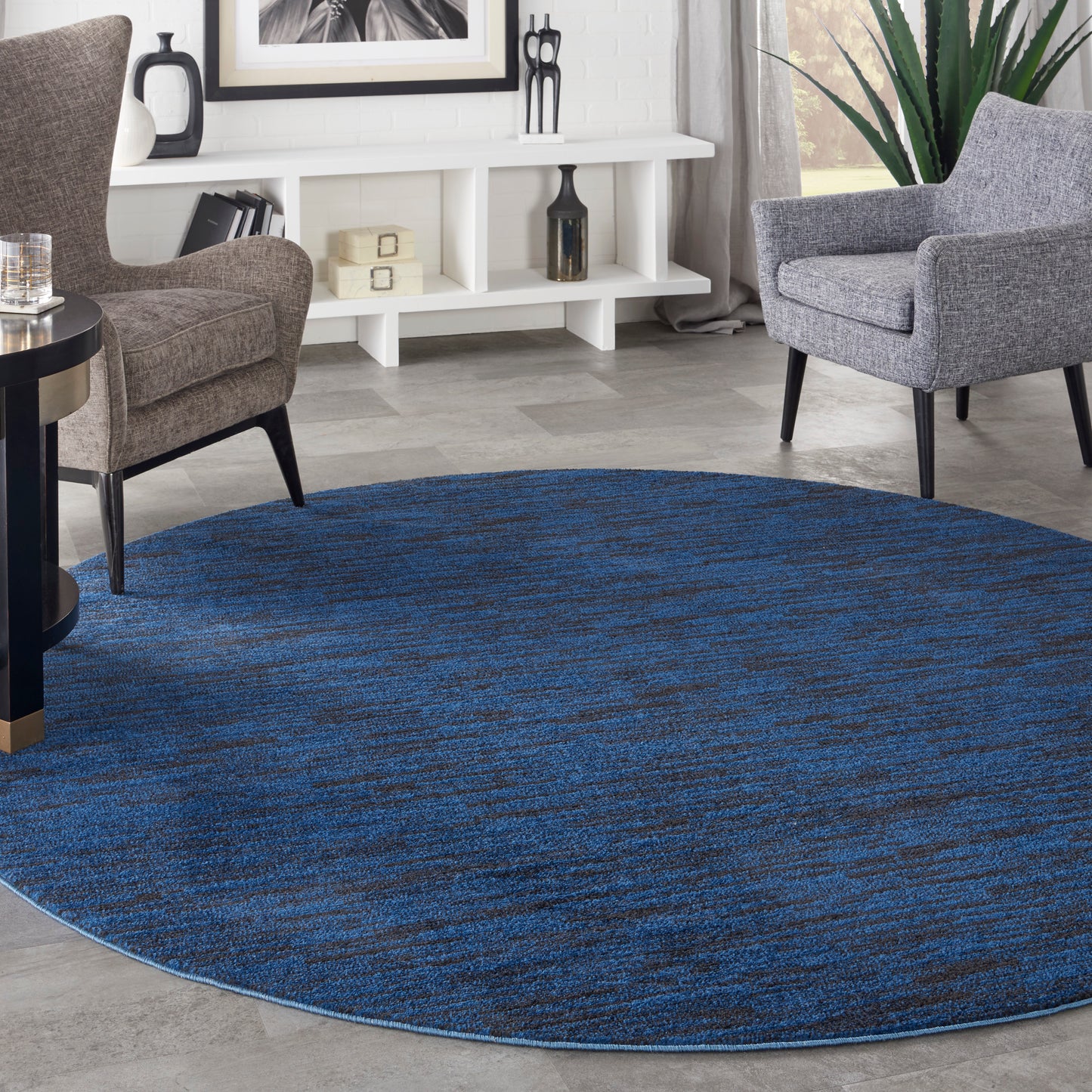 Nourison Nourison Essentials 8' x Round Midnight Blue Outdoor Rug