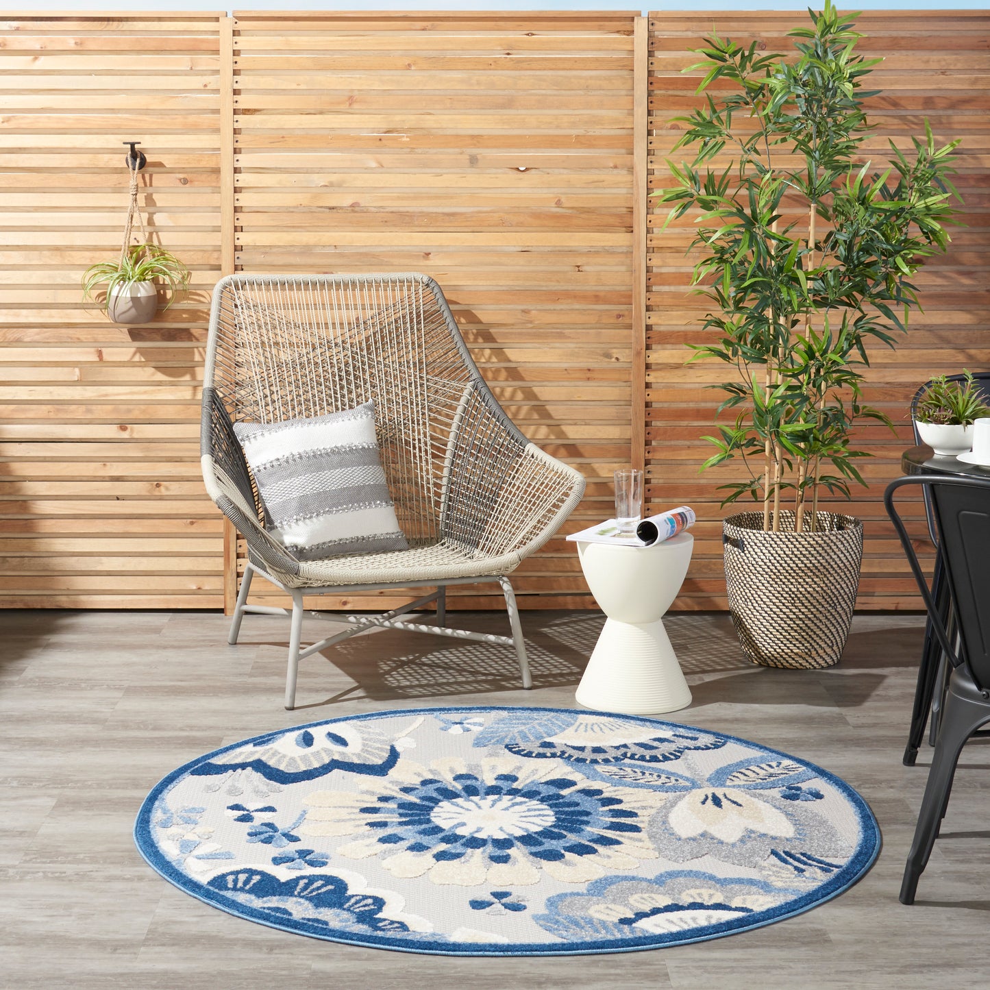 Nourison Aloha 4' x Round Blue Grey Contemporary Rug