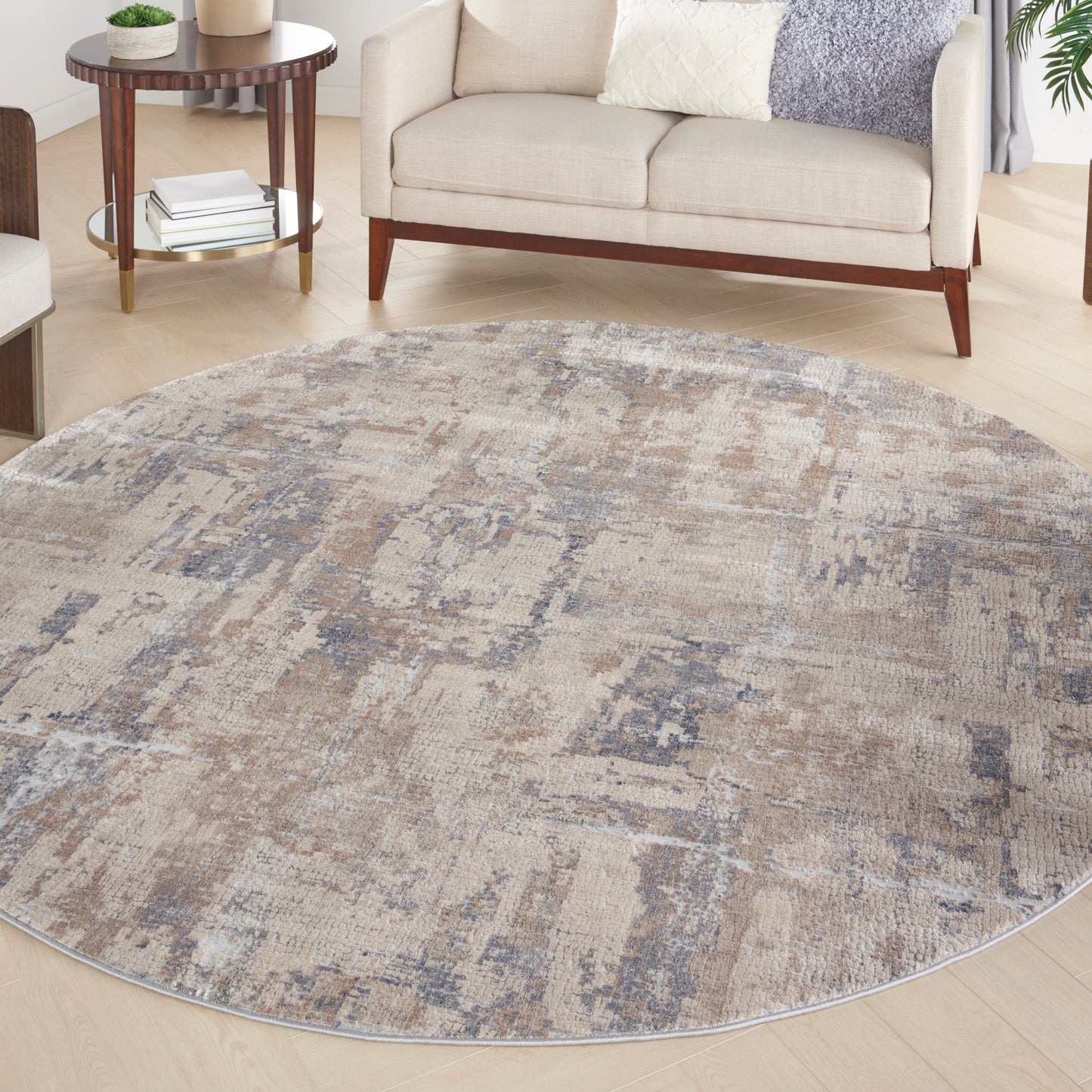 Nourison Rustic Textures 5'3" x Round Beige Grey Modern Indoor Rug