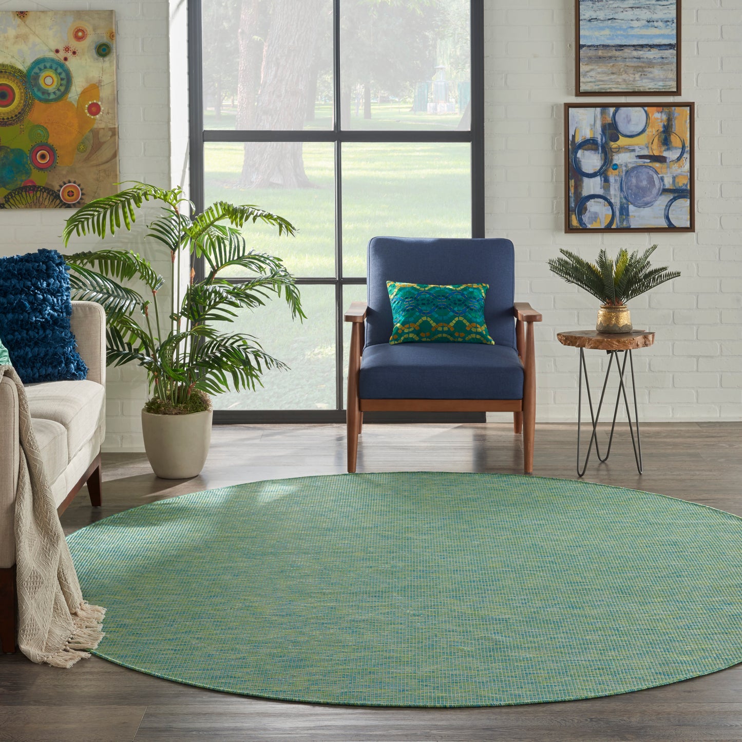 Nourison Positano 8' x Round Blue Green Modern Rug