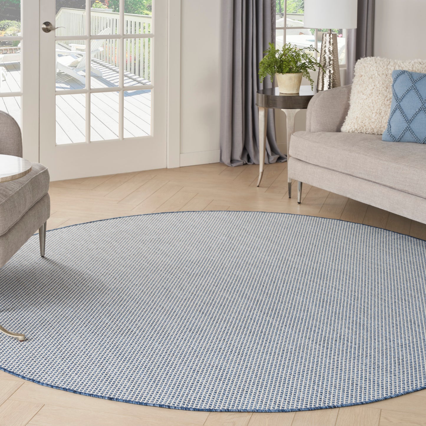 Nourison Courtyard 8' x Round Ivory Blue Modern Rug