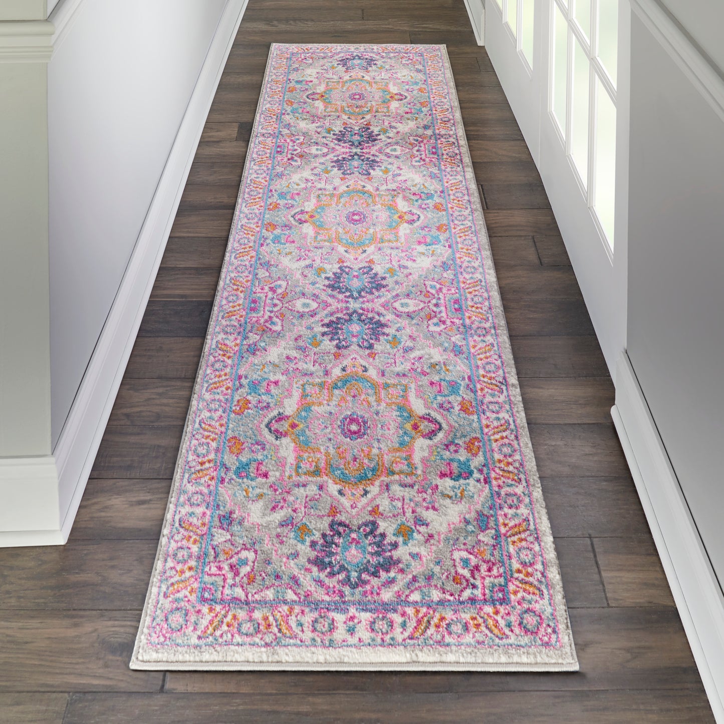 Nourison Passion 2'2" x 10' Light Grey/Pink Bohemian Indoor Rug