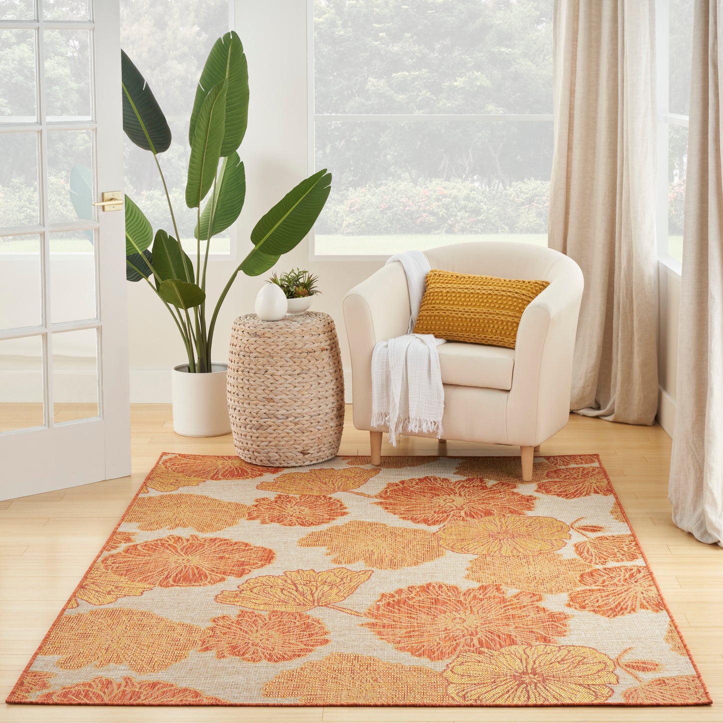 Nourison Garden Oasis 5' x 7' Coral Tropical Rug