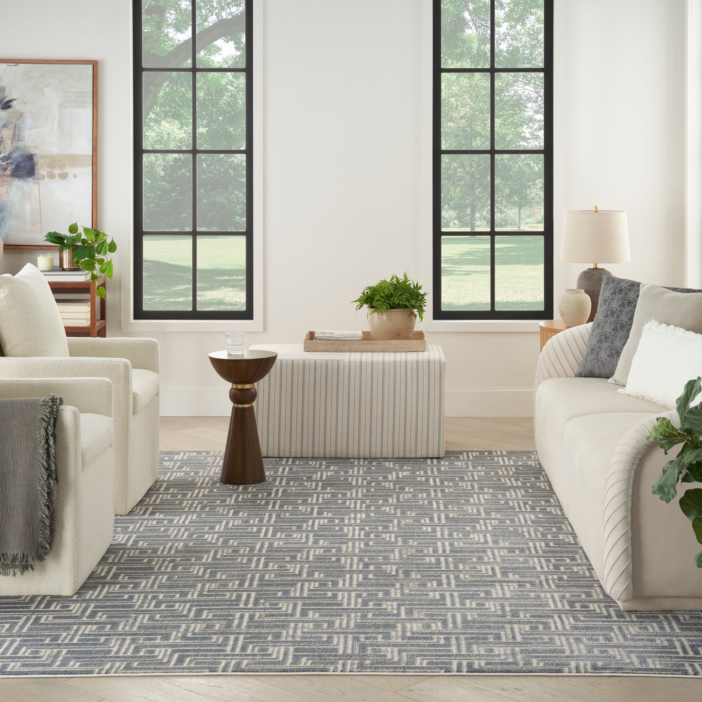 Nourison Serenity Home 7'10" x 9'10" Blue Ivory Modern Indoor Rug