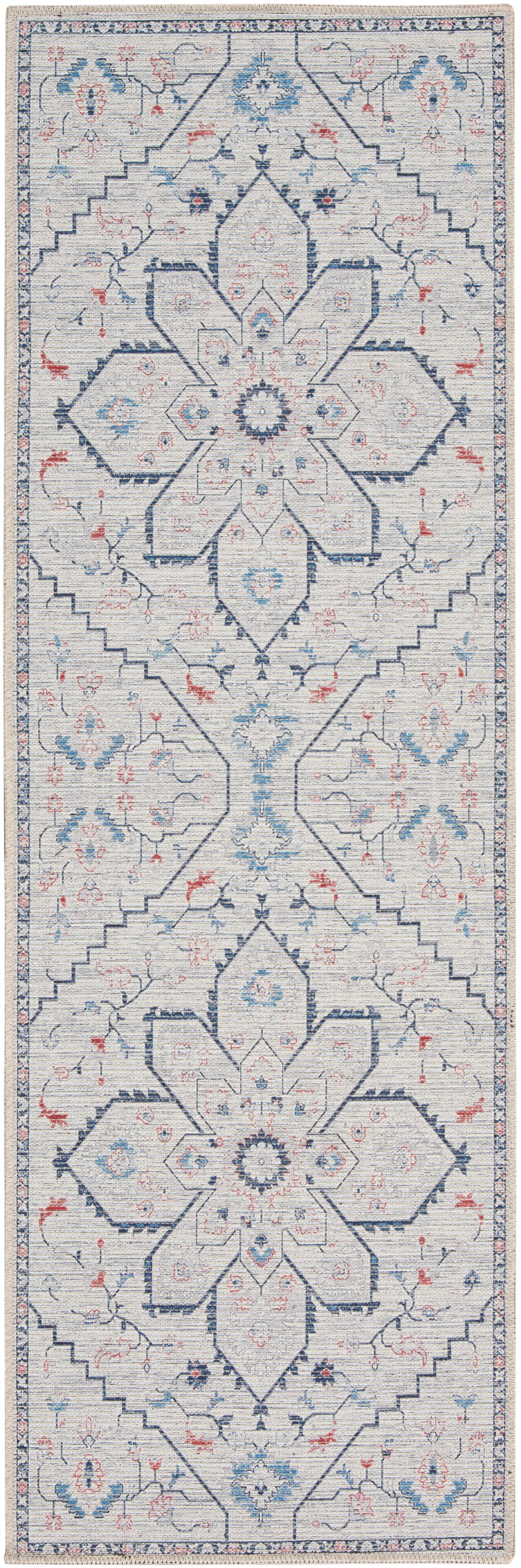 Nicole Curtis Machine Washable Series 1 2' x 6' Ivory Blue Farmhouse Indoor Rug