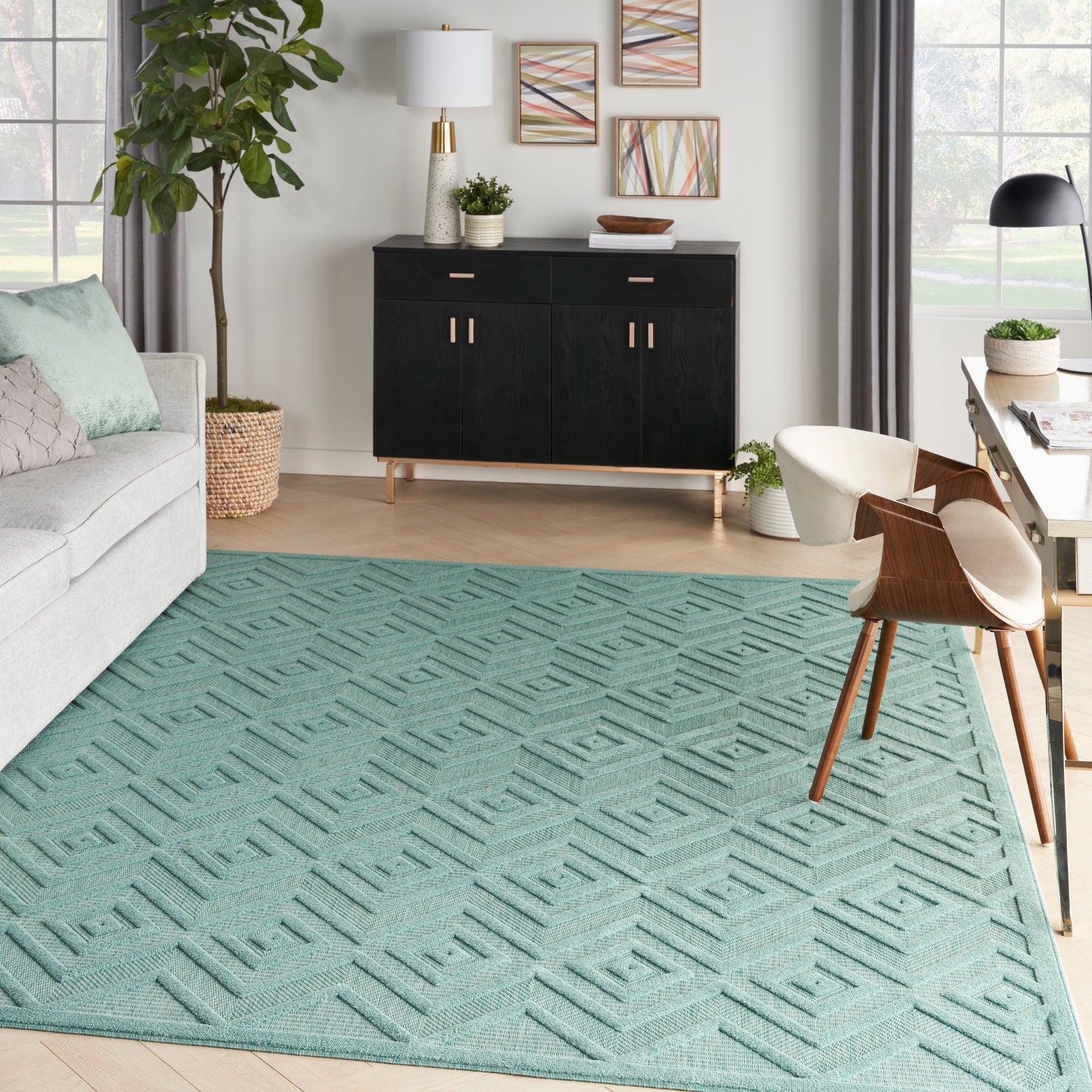 Nourison Versatile 7' x 10' Aqua Teal Modern Rug