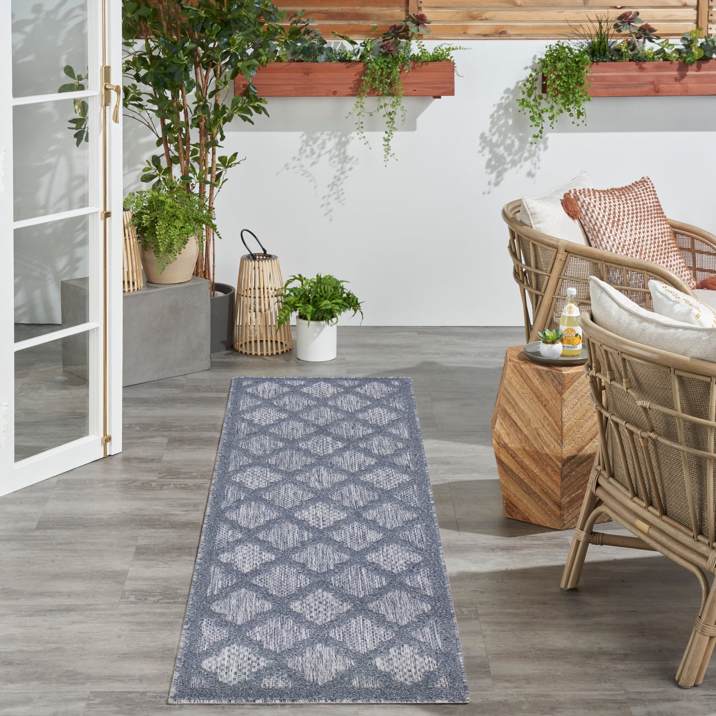 Nourison Easy Care 2' x 6' Denim Blue Outdoor Rug