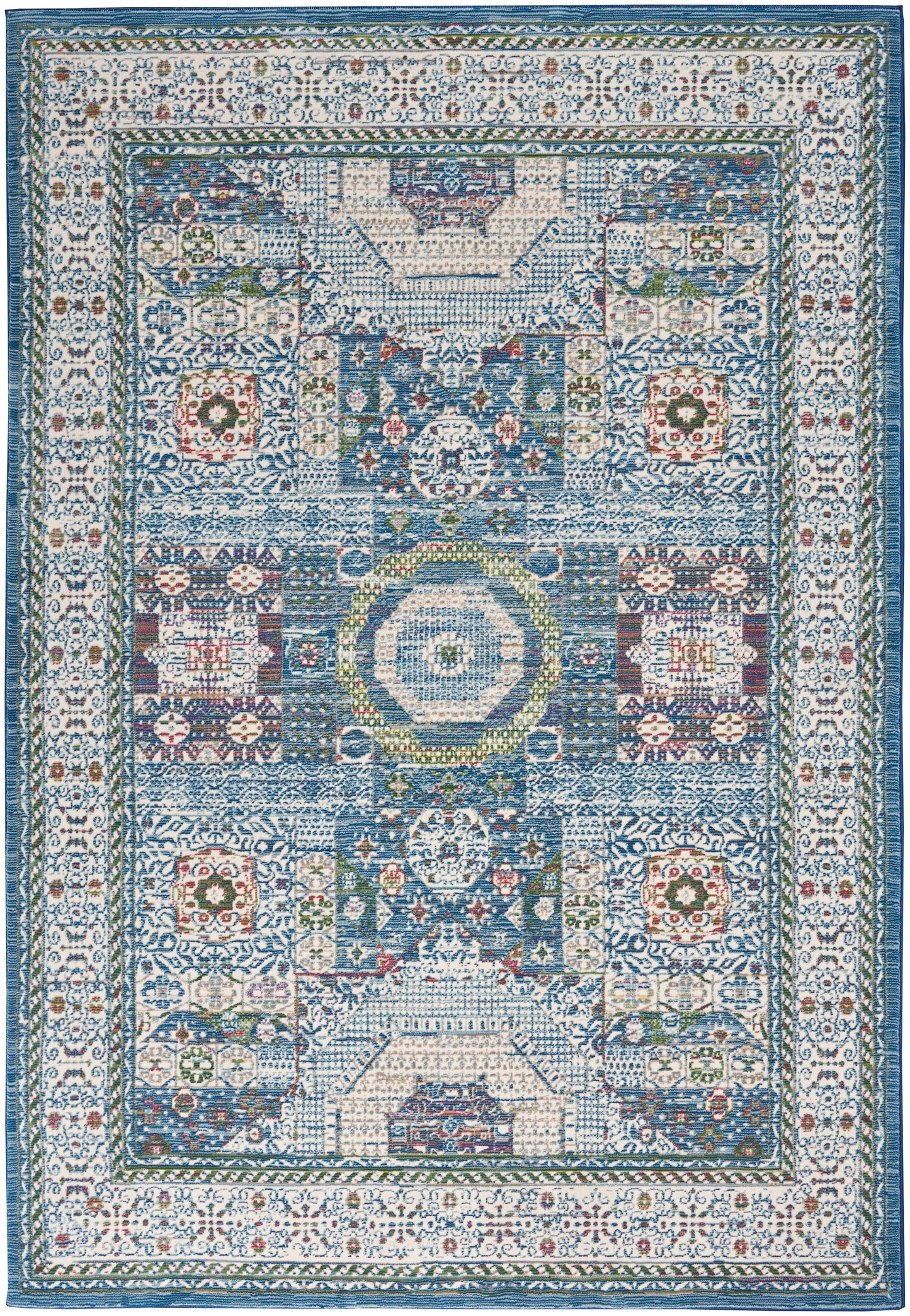 Nourison Ankara Global 5'3" x 7'6" Ivory Light Blue Bohemian Indoor Rug