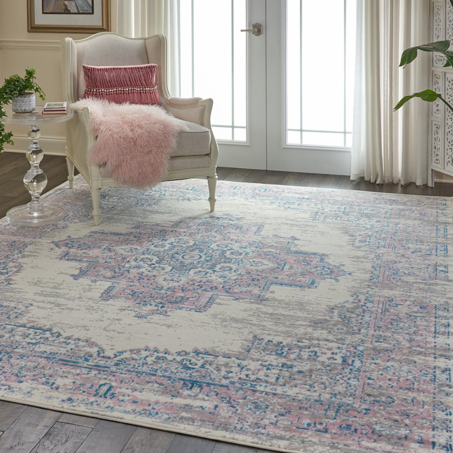 Nourison Grafix 7'10" x 9'10" Ivory/Pink Vintage Indoor Rug