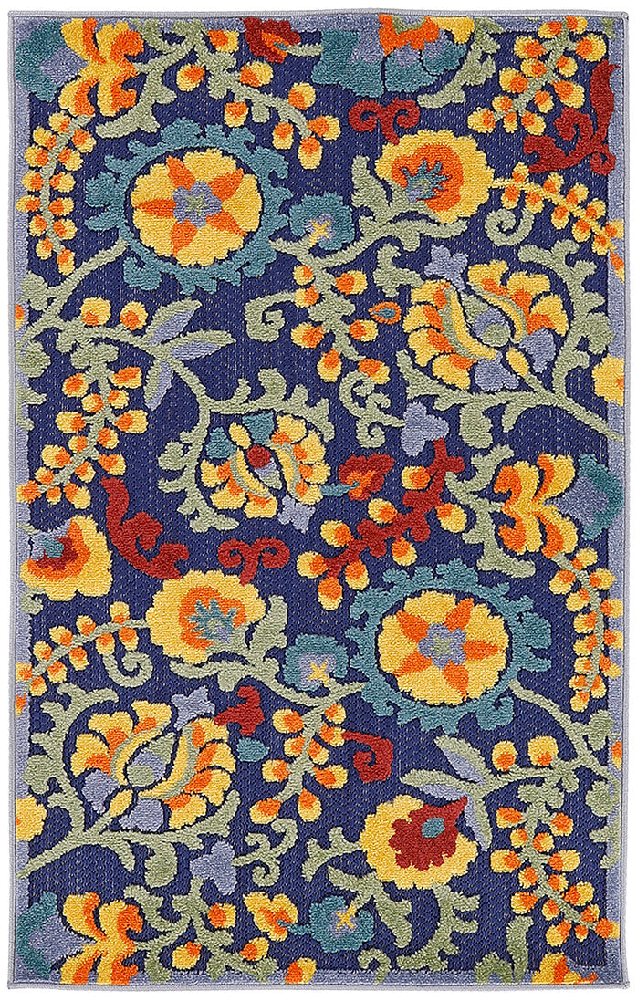 Nourison Aloha 2'8" x 4' Navy Multicolor Outdoor Rug