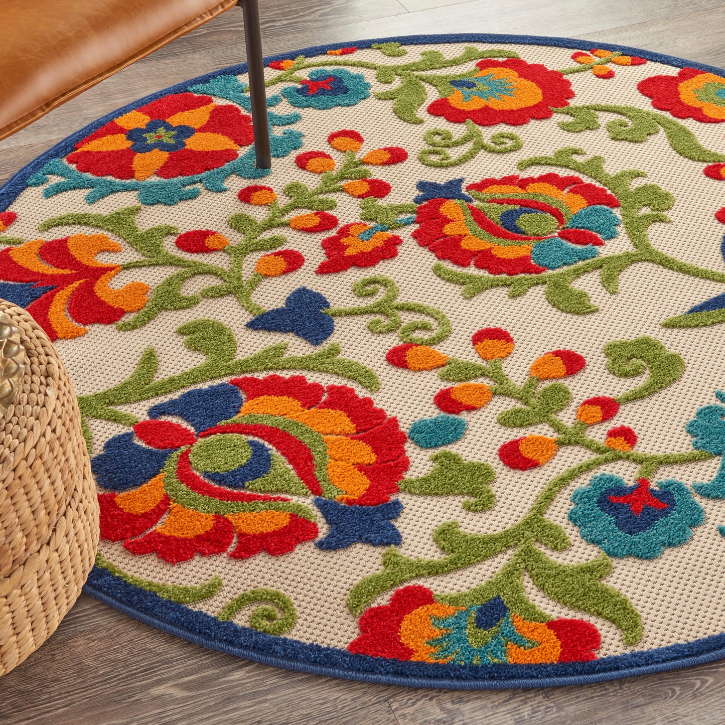 Nourison Aloha 4' x Round Multicolor Farmhouse Rug