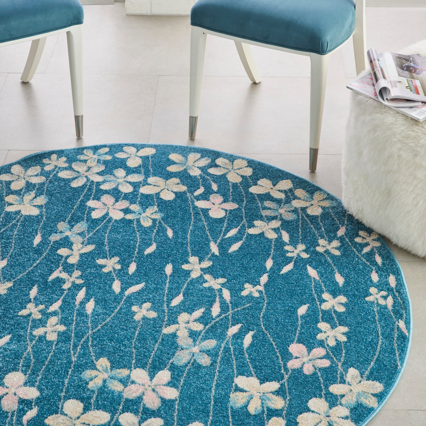 Nourison Tranquil 5'3" x Round Turquoise Contemporary Indoor Rug