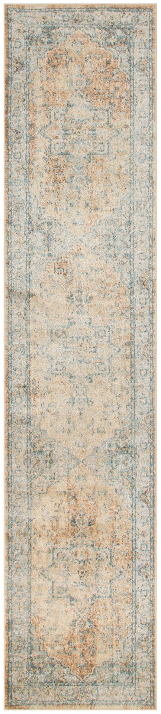 Nourison Astra Machine Washable 2'2" x 8' Beige Blue Vintage Indoor Rug