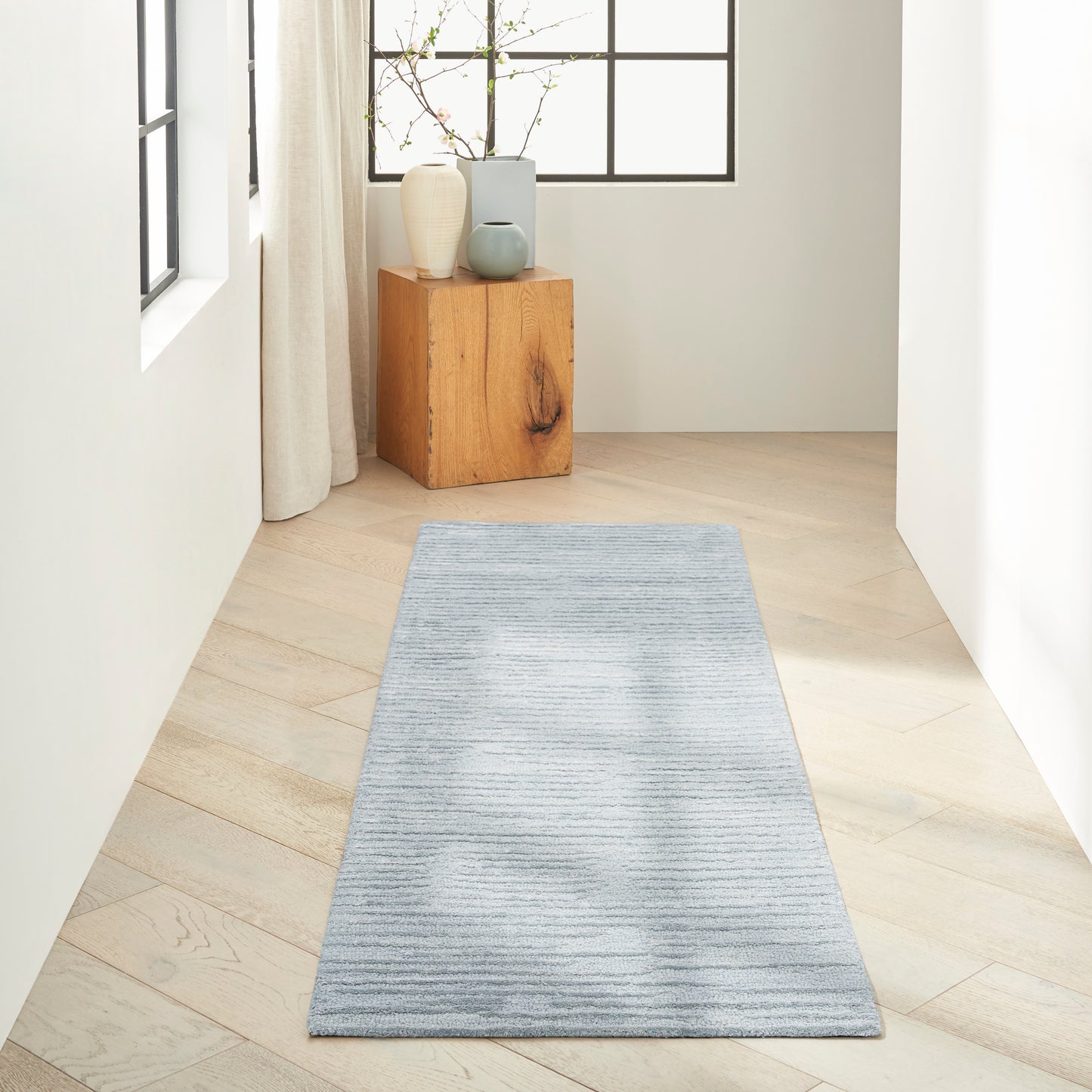 Calvin Klein CK010 Linear 2'3" x 8' Light Blue Modern Indoor Rug