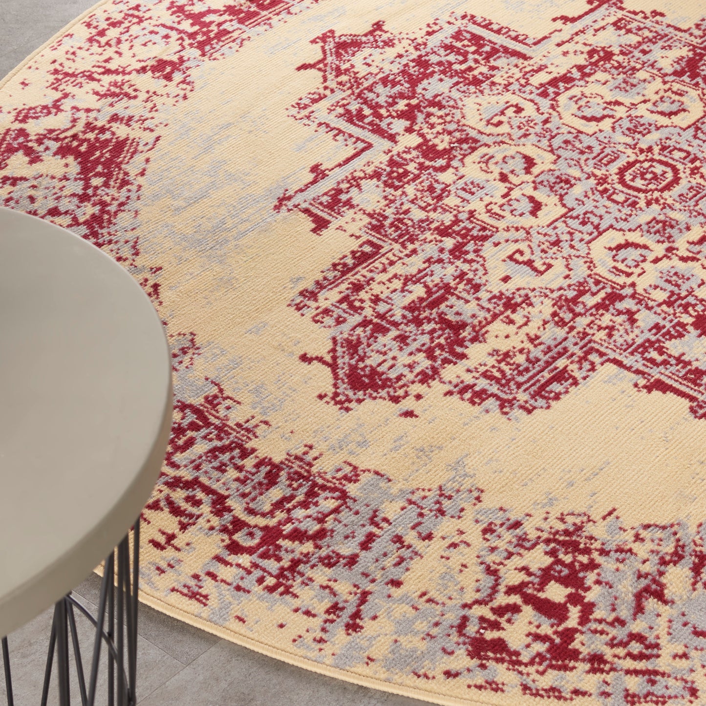 Nourison Grafix 5'3" x Round Cream Red Vintage Indoor Rug