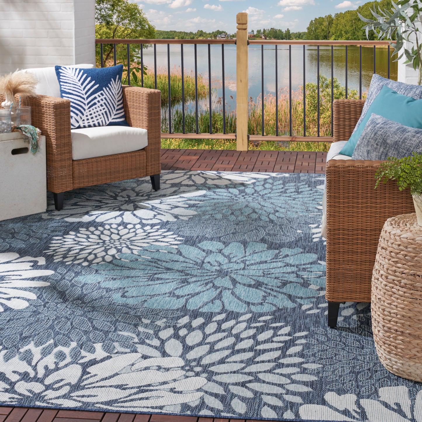 Nourison Garden Oasis 9' x 12' Navy Tropical Rug