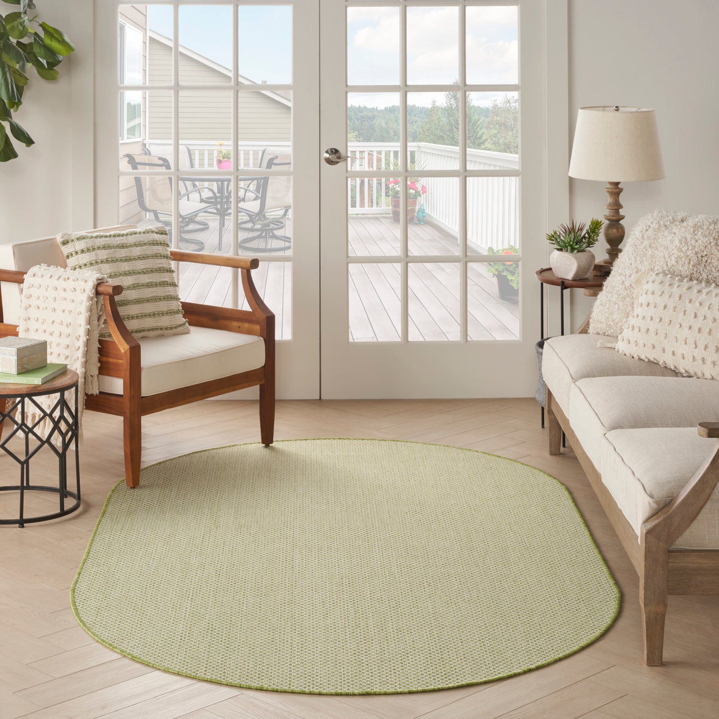 Nourison Courtyard 5' x 8' Oval Ivory Green Modern Rug