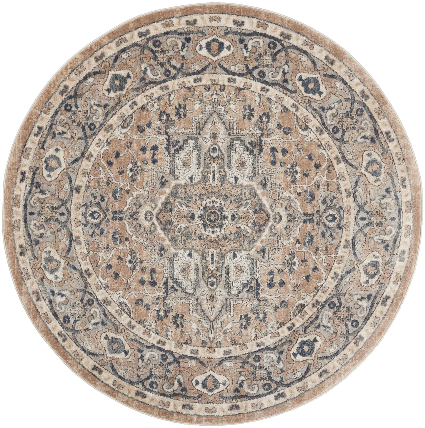 Nourison Quarry 4' x Round Beige Grey Farmhouse Indoor Rug