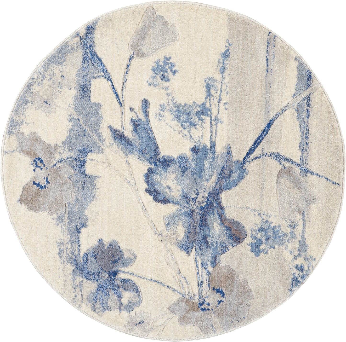 Nourison Somerset 3'6" x Round Ivory/Blue Farmhouse Indoor Rug