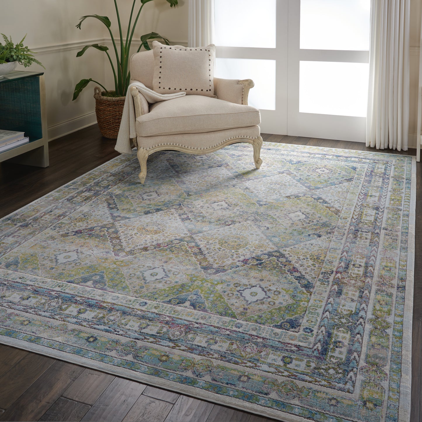 Nourison Ankara Global 8'10" x 11'10" Blue Green Vintage Indoor Rug