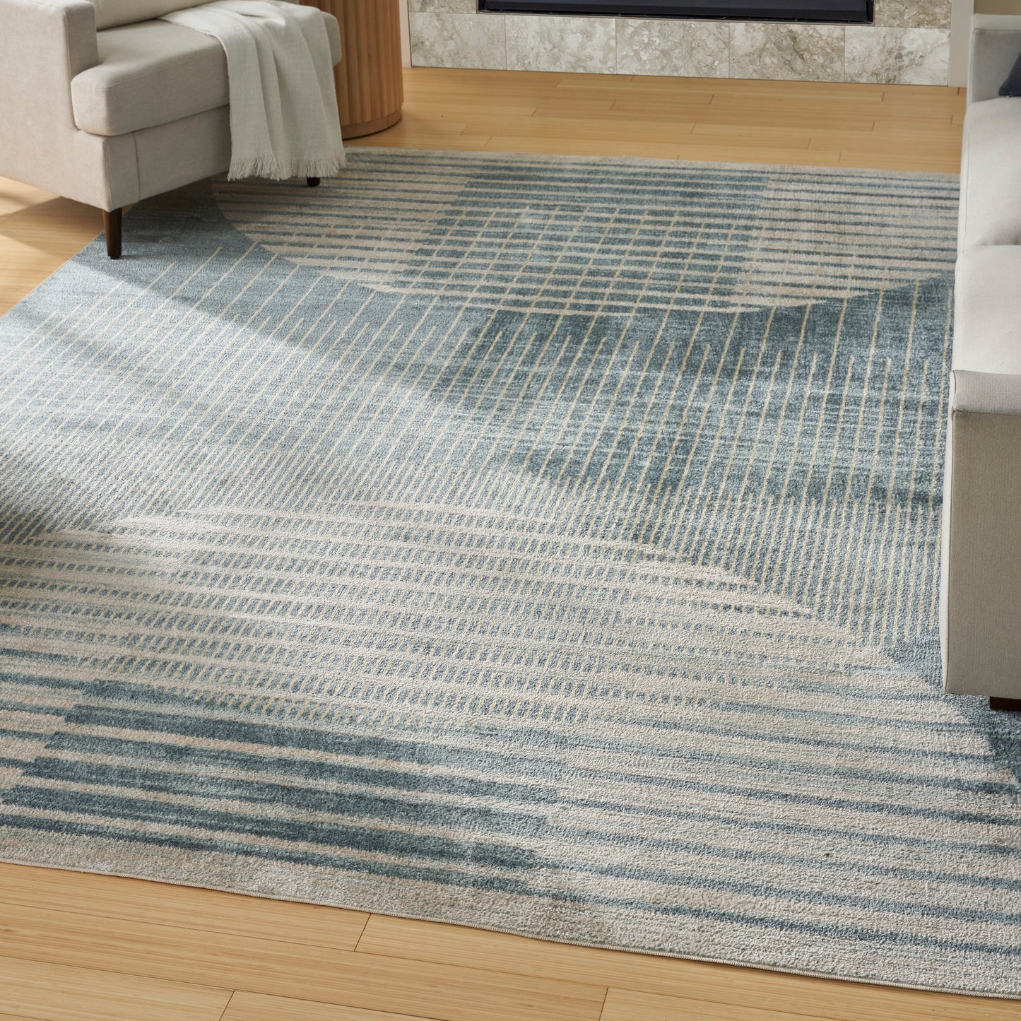 Nourison Astra Machine Washable 7'10" x 10' Blue Mid-Century Modern Indoor Rug