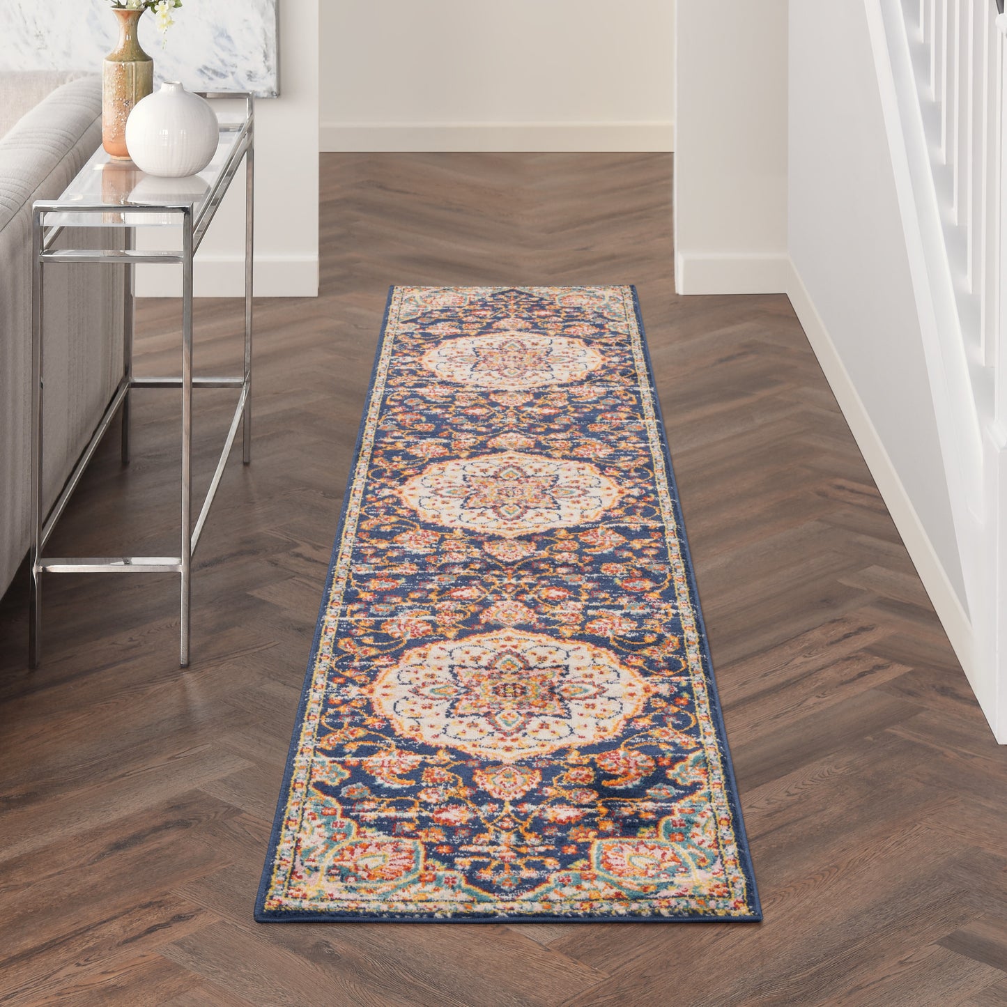 Nourison Passion 2'2" x 10' Navy Multicolor Transitional Indoor Rug