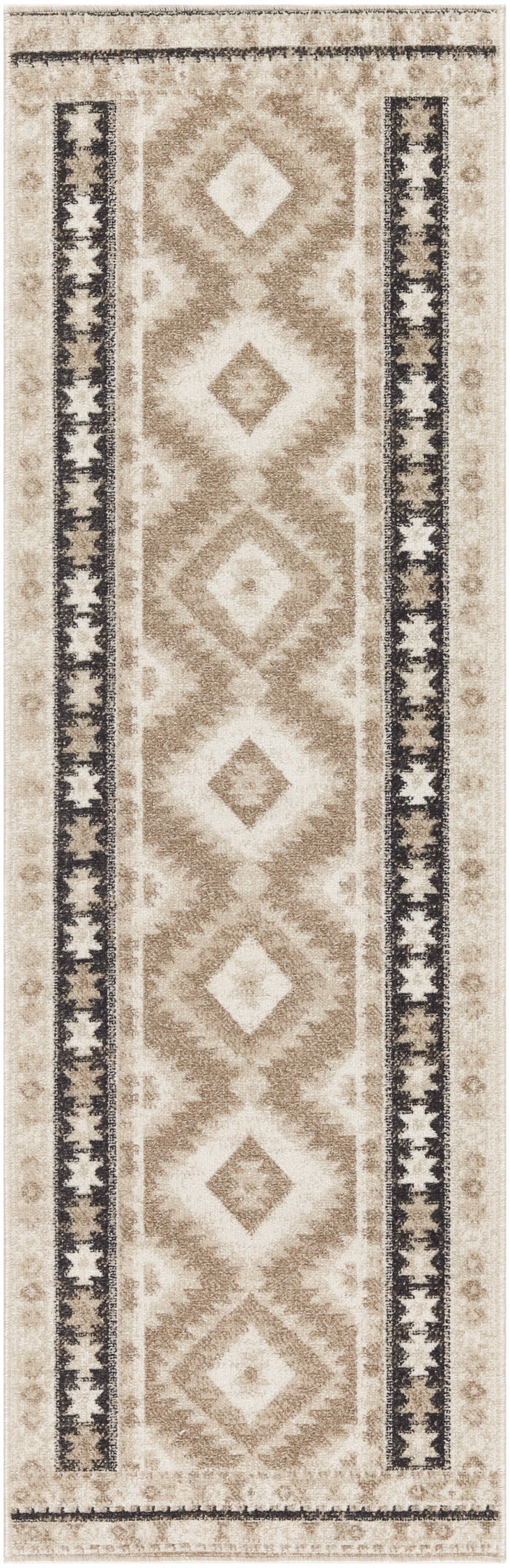 Nourison Washable Decor 2' x 6' Beige Black Bohemian Indoor Rug