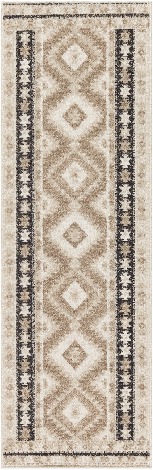 Nourison Washable Decor 2' x 6' Beige Black Bohemian Indoor Rug