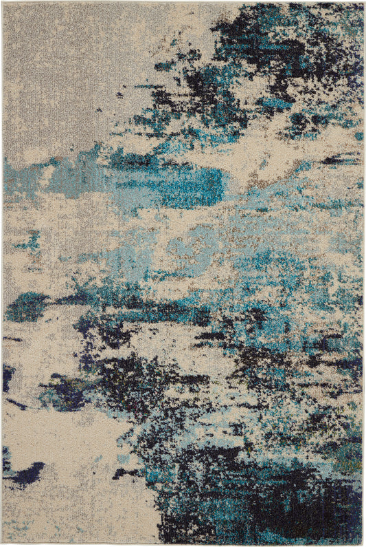 Nourison Celestial 3'11" x 5'11" Ivory/Teal Blue Modern Indoor Rug