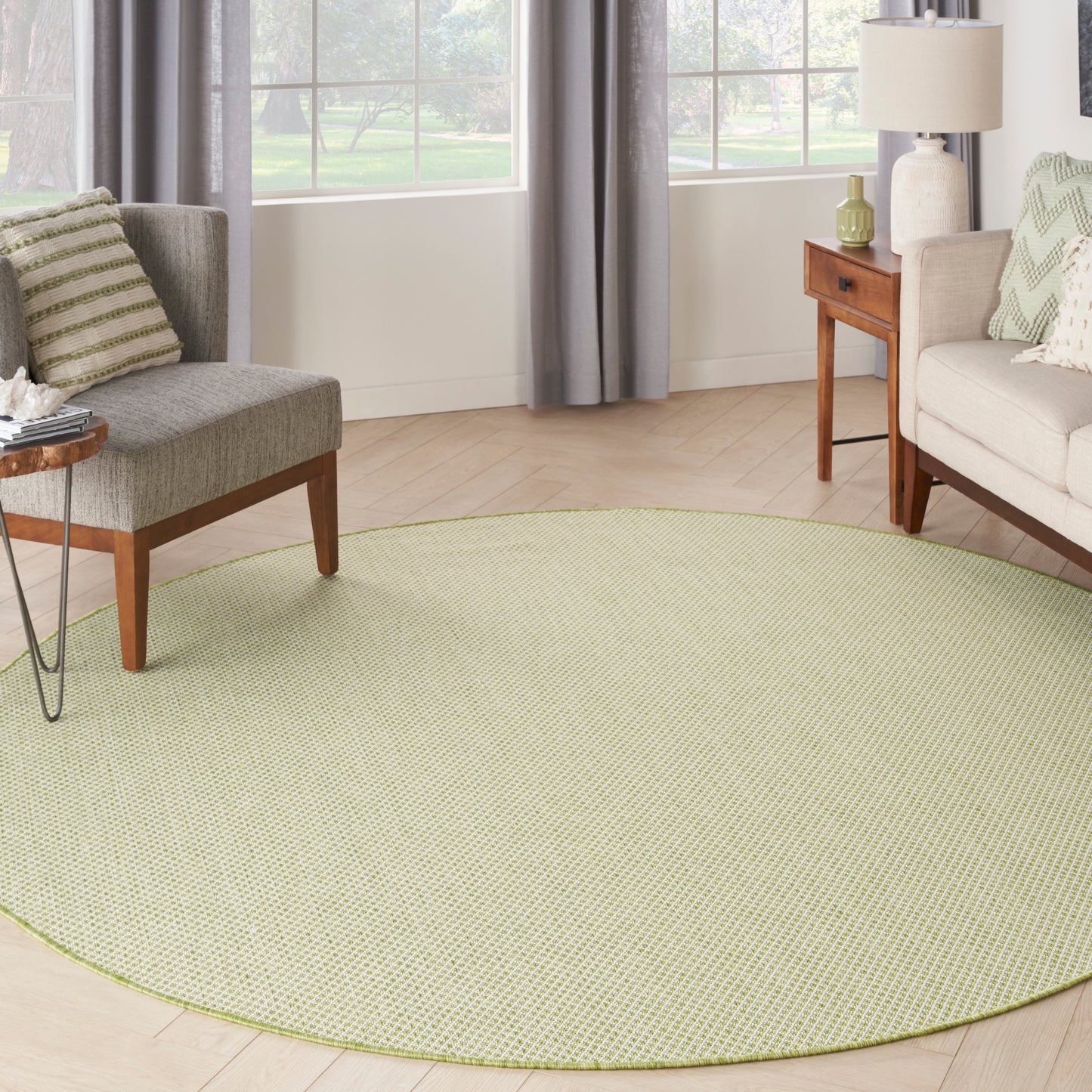 Nourison Courtyard 6' x Round Ivory Green Modern Rug