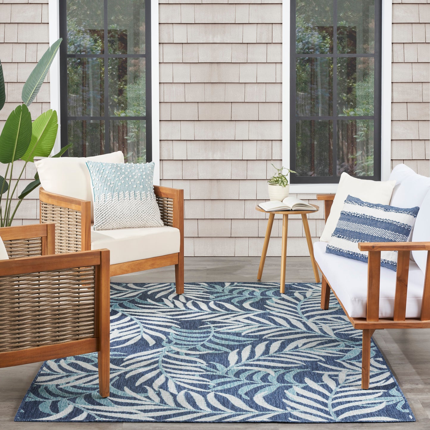 Nourison Garden Oasis 6' x 9' Navy Tropical Rug